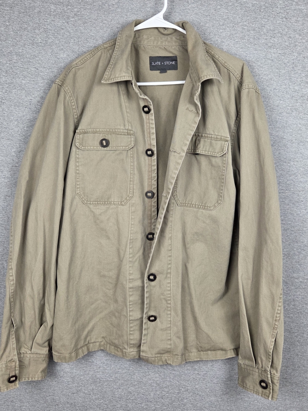 Slate & Stone Men's Large Beige Khaki Button-Front Shirt Jacket